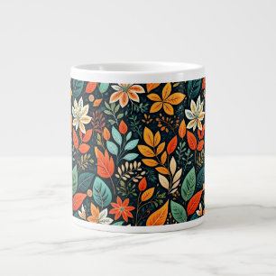 Caneca De Café Grande Padrão de Flores Exóticas Florais