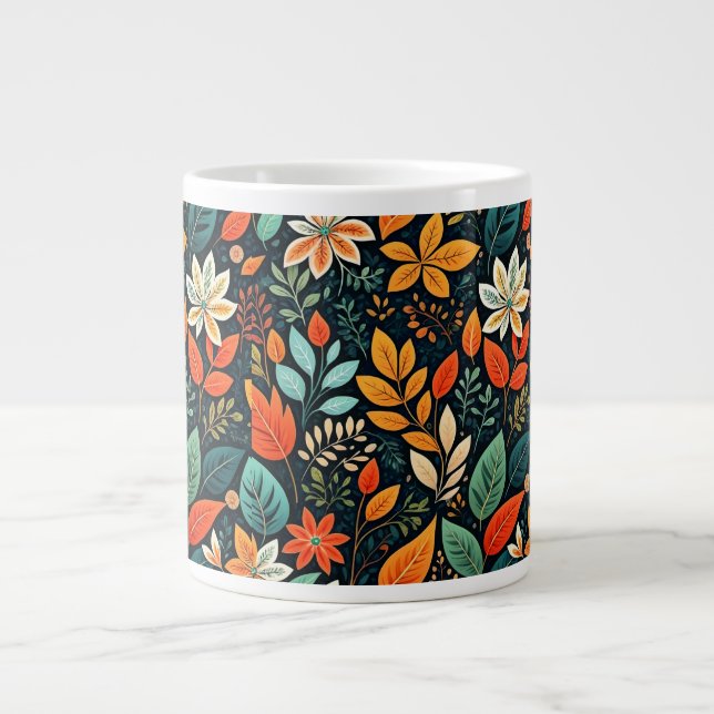Caneca De Café Grande Padrão de Flores Exóticas Florais (Frente)