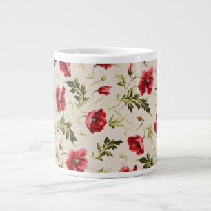 Caneca De Café Grande Padrão de flores papoulas vermelhas brilhantes vin