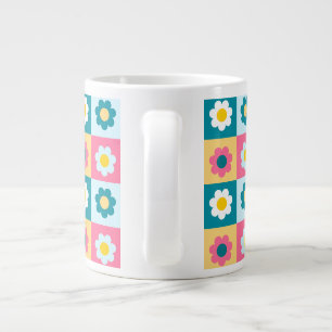 Caneca De Café Grande Padrão de Flores Pastel Coloridas Fofo Retrô