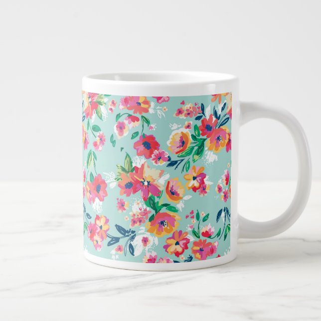 Caneca De Café Grande Padrão de Flores Pintadas (Direita)