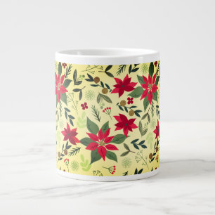 Caneca De Café Grande Padrão de Flores Vermelhas de Natal