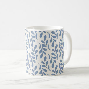 Caneca De Café Grande padrão de folha botânica azul costeira