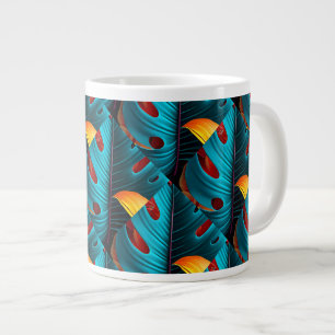 Caneca De Café Grande Padrão de Folha de Palma Verde