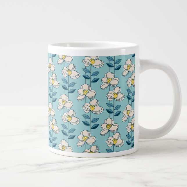 Caneca De Café Grande Padrão de Folha Floral Moderna do Médio Século (Direita)