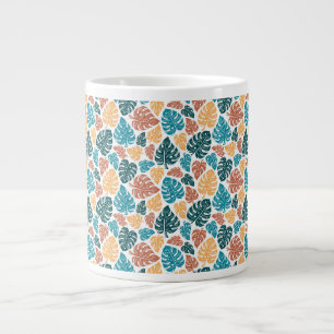 Caneca De Café Grande Padrão de Folha Monstera Tropical - Natureza Color