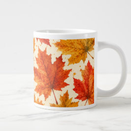 Caneca De Café Grande Padrão de Folhas de Bordo de Outono | Folha Vermel