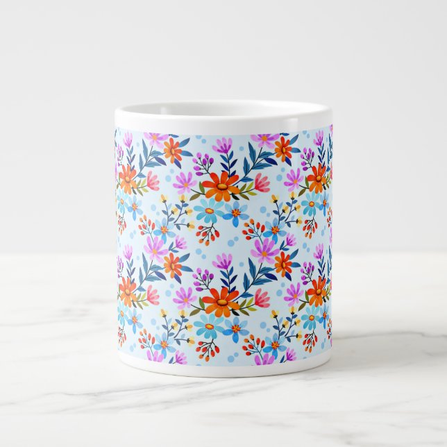 Caneca De Café Grande Padrão de Folhas Flores Lindas-6587 (Frente)