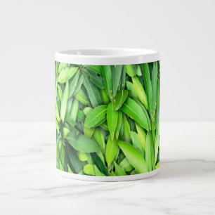 Caneca De Café Grande Padrão de Folhas Verde Lush - Botânica da Natureza