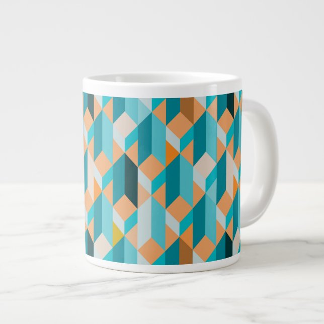 Caneca De Café Grande Padrão De Formas De Teal E Laranja (Frente Esquerda)