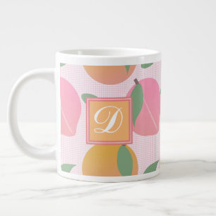 Caneca De Café Grande Padrão de Fruta Laranja Rosa de Pêssego Fofo