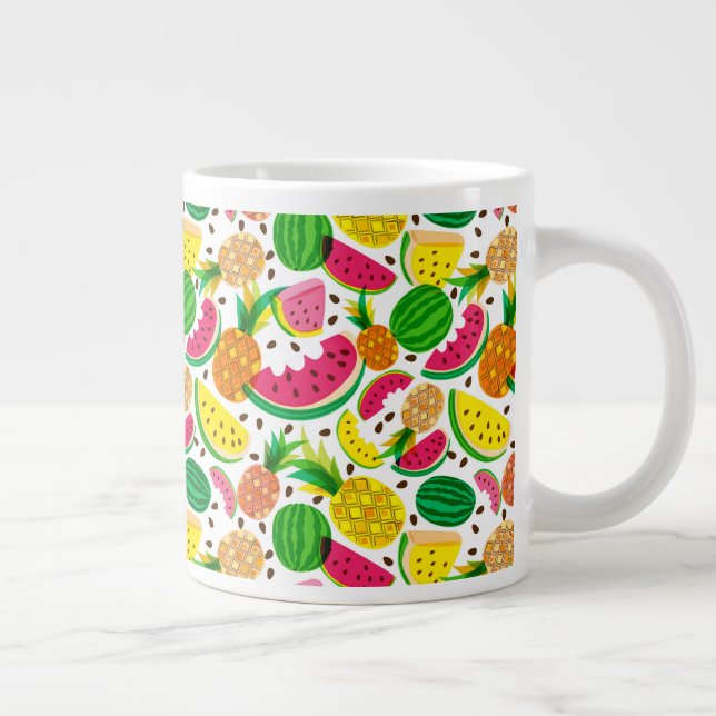 Caneca De Café Grande Padrão de Fruta tropical vermelho e amarelo (Direita)