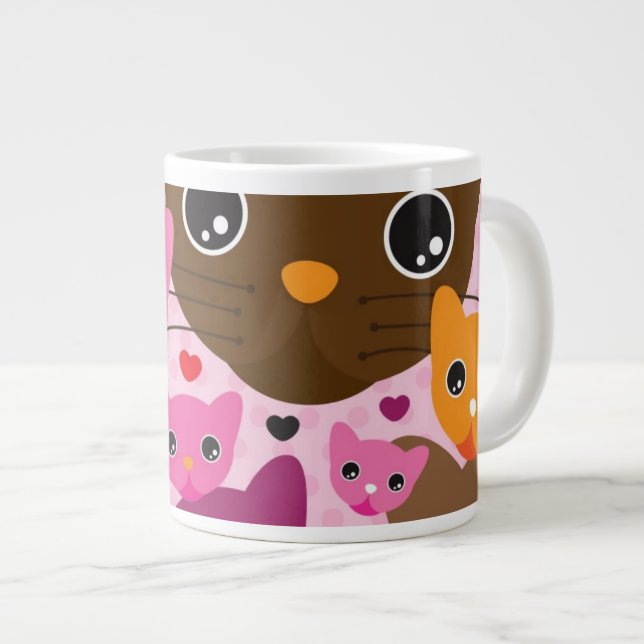 Caneca De Café Grande padrão de fundo do gatinho fofinho (Frente Esquerda)