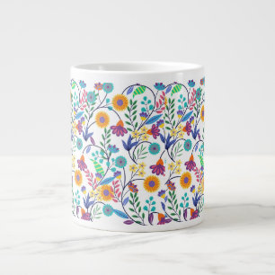 Caneca De Café Grande Padrão De Fundo Floral Exótico Colorido-23145
