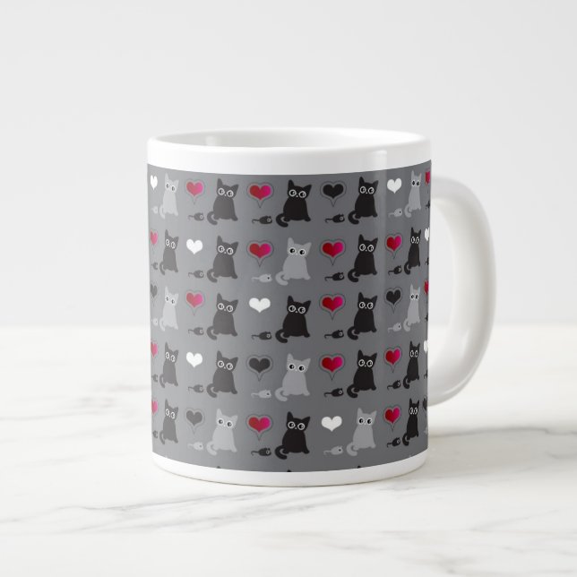 Caneca De Café Grande padrão de gatinhos e ratos (Frente Esquerda)