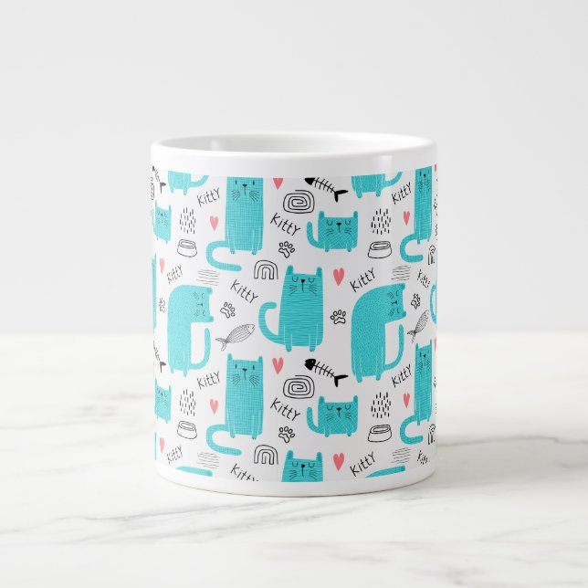 Caneca De Café Grande Padrão de Gato Bonito (Frente)