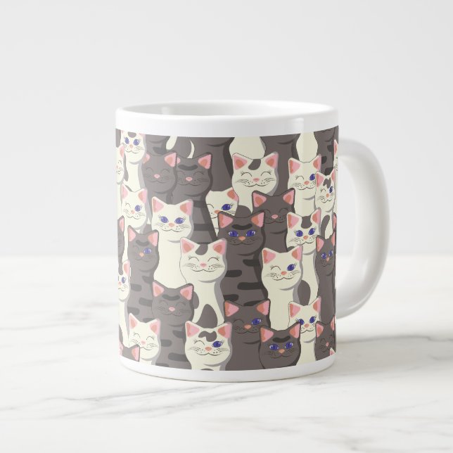 Caneca De Café Grande Padrão de gatos brancos e cinzas (Frente Esquerda)