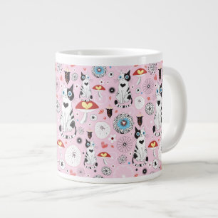 Caneca De Café Grande padrão de gatos e flores