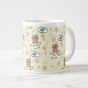 Caneca De Café Grande padrão de gatos e peixes