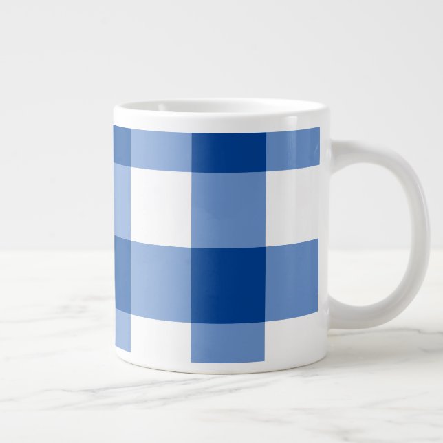 Caneca De Café Grande Padrão de gingham azul (Direita)