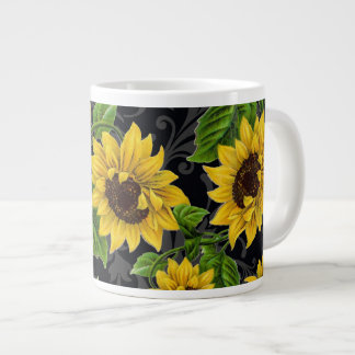 Caneca De Café Grande Padrão de girassol venoso