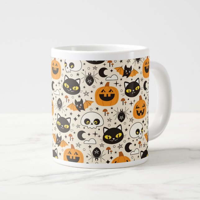 Caneca De Café Grande Padrão de Halloween Retro Bonito (Frente Esquerda)