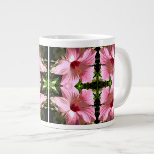 Caneca De Café Grande Padrão de Hibisco Rosa