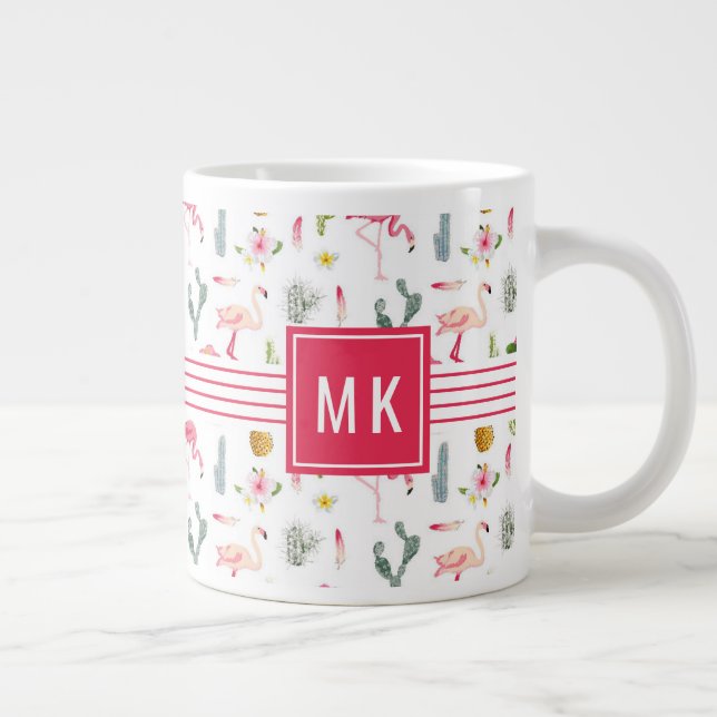 Caneca De Café Grande Padrão de Hibiscus do Flamingo Cactus Pineapple (Direita)