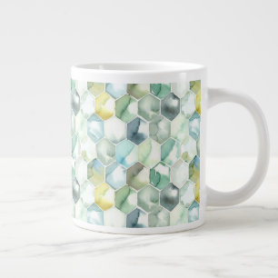 Caneca De Café Grande Padrão de Honycomb Azul e Verde