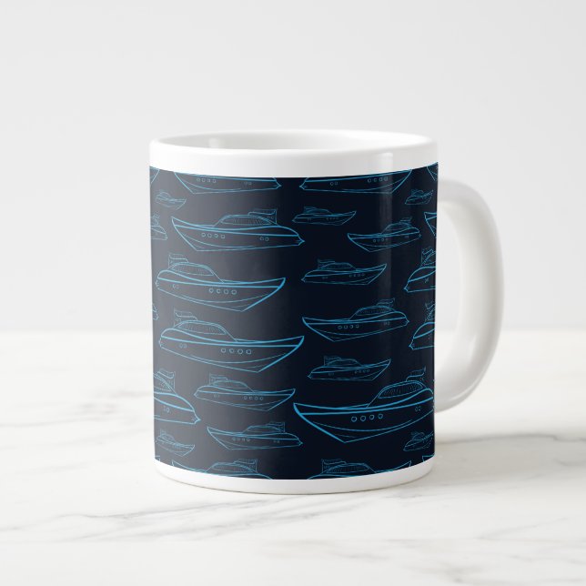Caneca De Café Grande Padrão de iate azul (Frente Esquerda)