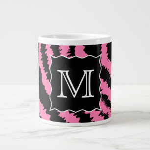 Caneca De Café Grande Padrão de impressão de monograma rosa e zebra ne