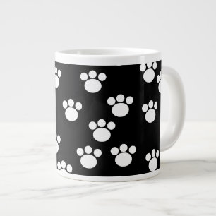 Caneca De Café Grande Padrão de impressão de pata de animais preto e b