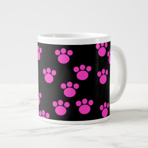 Caneca De Café Grande Padrão de impressão de pata rosa e preta brilhan
