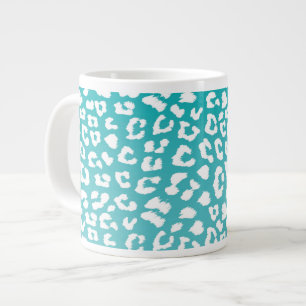 Caneca De Café Grande Padrão de Impressão do Leopardo Turquesa