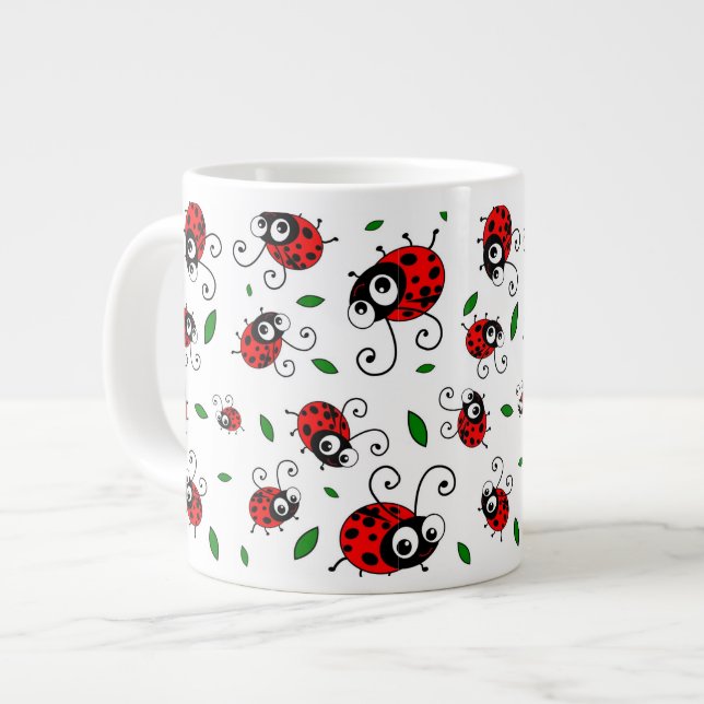 Caneca De Café Grande Padrão de ladybug (Frente Esquerda)
