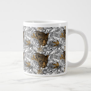 Caneca De Café Grande Padrão de leopardo e peônias