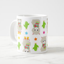 Caneca De Café Grande Padrão De Lhamas, Lhamas Cutas, Alpacas, Cactus
