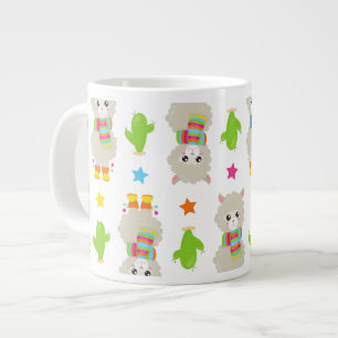 Caneca De Café Grande Padrão De Lhamas, Lhamas Cutas, Alpacas, Cactus