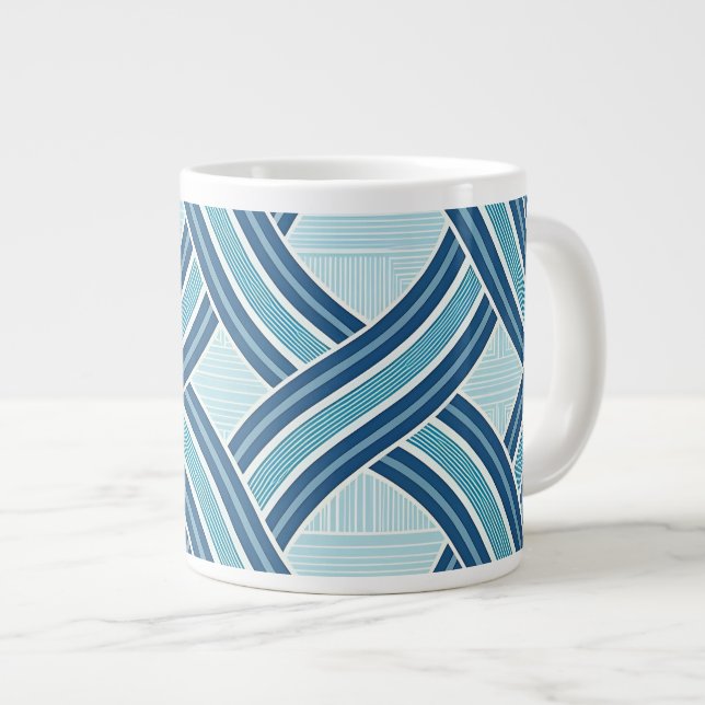 Caneca De Café Grande Padrão de Linhas Azuis (Frente Esquerda)
