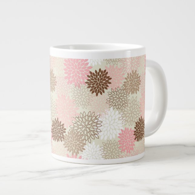Caneca De Café Grande Padrão De Mãe Rosa E Castanho (Frente Esquerda)