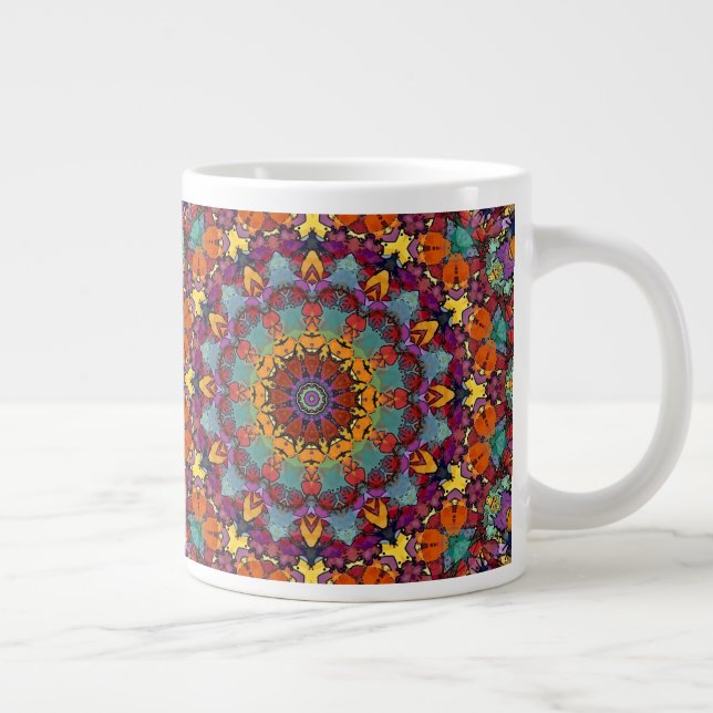 Caneca De Café Grande Padrão de Mandala de Caleidoscópio Fractal-64351 (Direita)