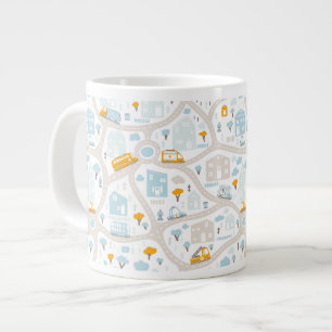 Caneca De Café Grande Padrão de Mapa de Vizinhança de Pastel Bonito