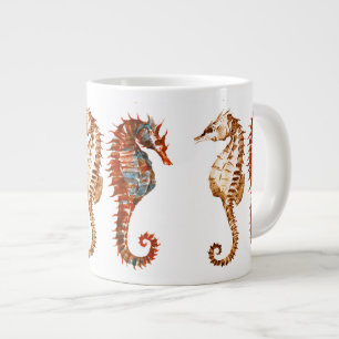 Caneca De Café Grande Padrão de Mar de Watercolor