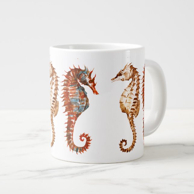 Caneca De Café Grande Padrão de Mar de Watercolor (Frente Esquerda)