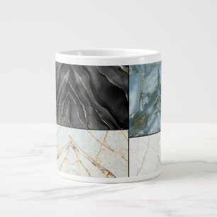 Caneca De Café Grande Padrão de mármore branco e preto das Cinzas Elegan