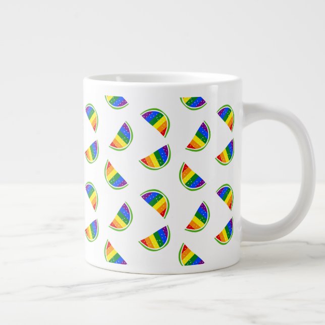 Caneca De Café Grande Padrão de Melancia Arco-Íris (Direita)
