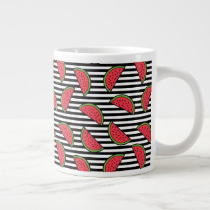 Caneca De Café Grande Padrão de Melancia em Stripes Pretas e Brancas