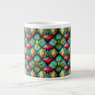 Caneca De Café Grande Padrão de mosaico geométrico colorido inspirado na
