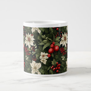 Caneca De Café Grande Padrão de Natal Botânico