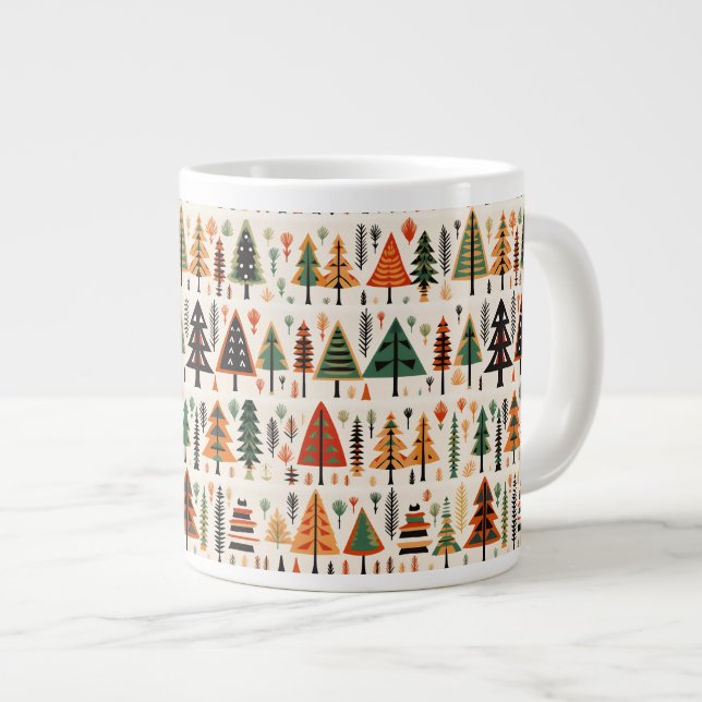 Caneca De Café Grande Padrão de Natal de Arte Folclórica Escandinava (Frente Esquerda)